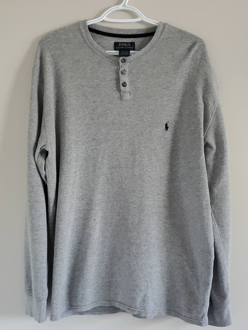 Polo by Ralph Lauren Grey Long-Sleeve Cotton Wafle Henley Sweatshirt Sz XL
